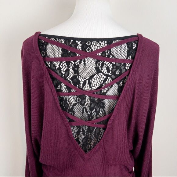 Torrid Womens Size 1X Knit Dress Burgundy  Lace Back Dolman Sweater Longsleeve - Picture 7 of 10
